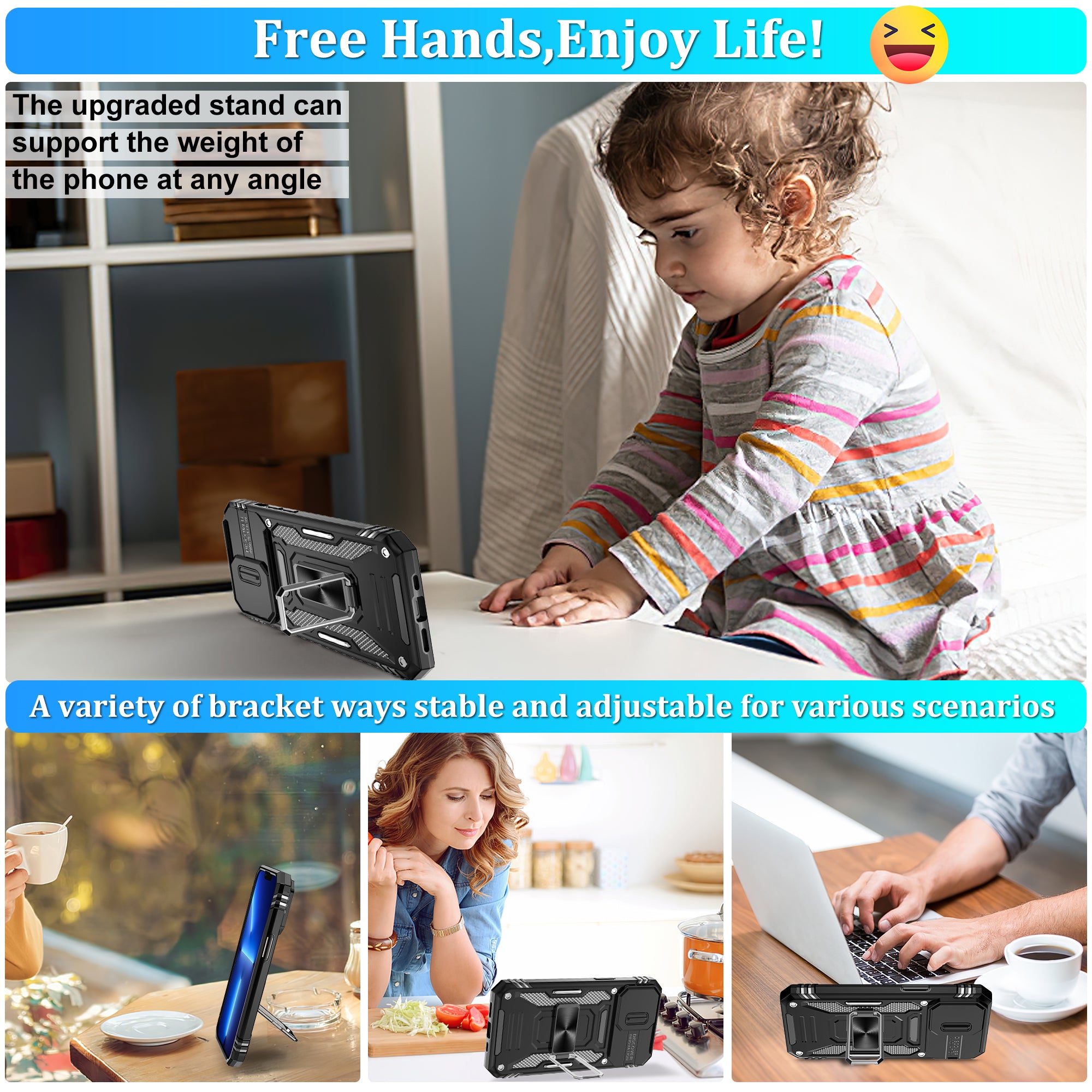 Jshru for iPhone 13 Pro Case with Screen Protector,Camera Protective Cover,Ring Stand,Phone Case for Men and Women,Shockproof Bumper Phone Cover