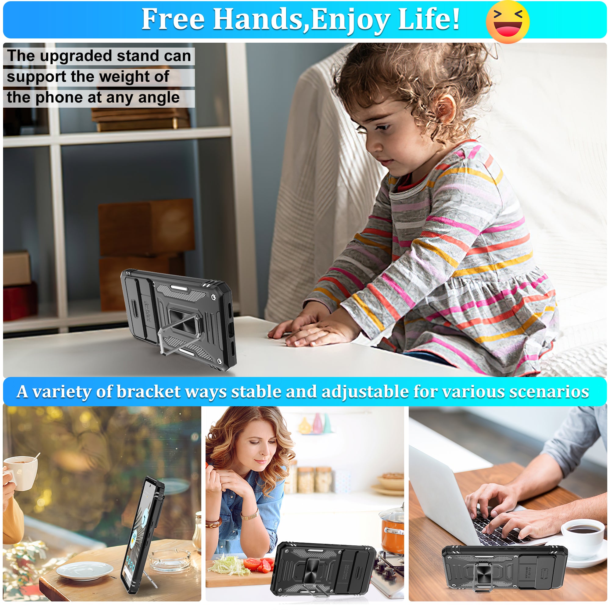 Jshru for Google Pixel 8 Pro Case with Screen Protector,Camera Protective Cover,Ring Stand,Phone Case for Men and Women,Shockproof Bumper Phone Cover