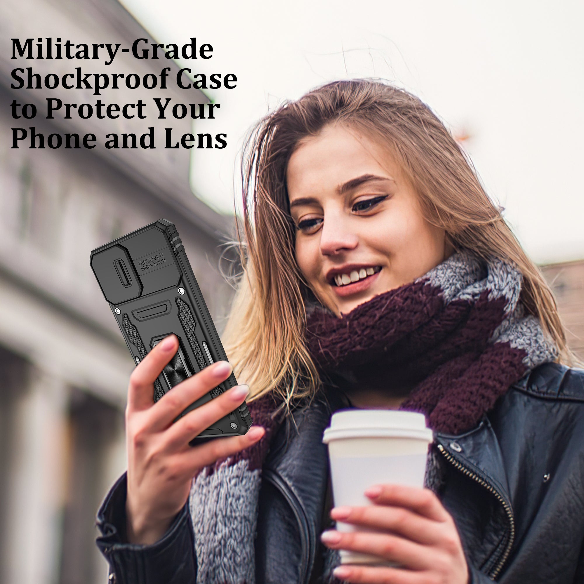 Jshru for Samsung Phone Case with Screen Protector,Camera Protective Cover,Ring Stand,Shockproof Bumper Phone Cover