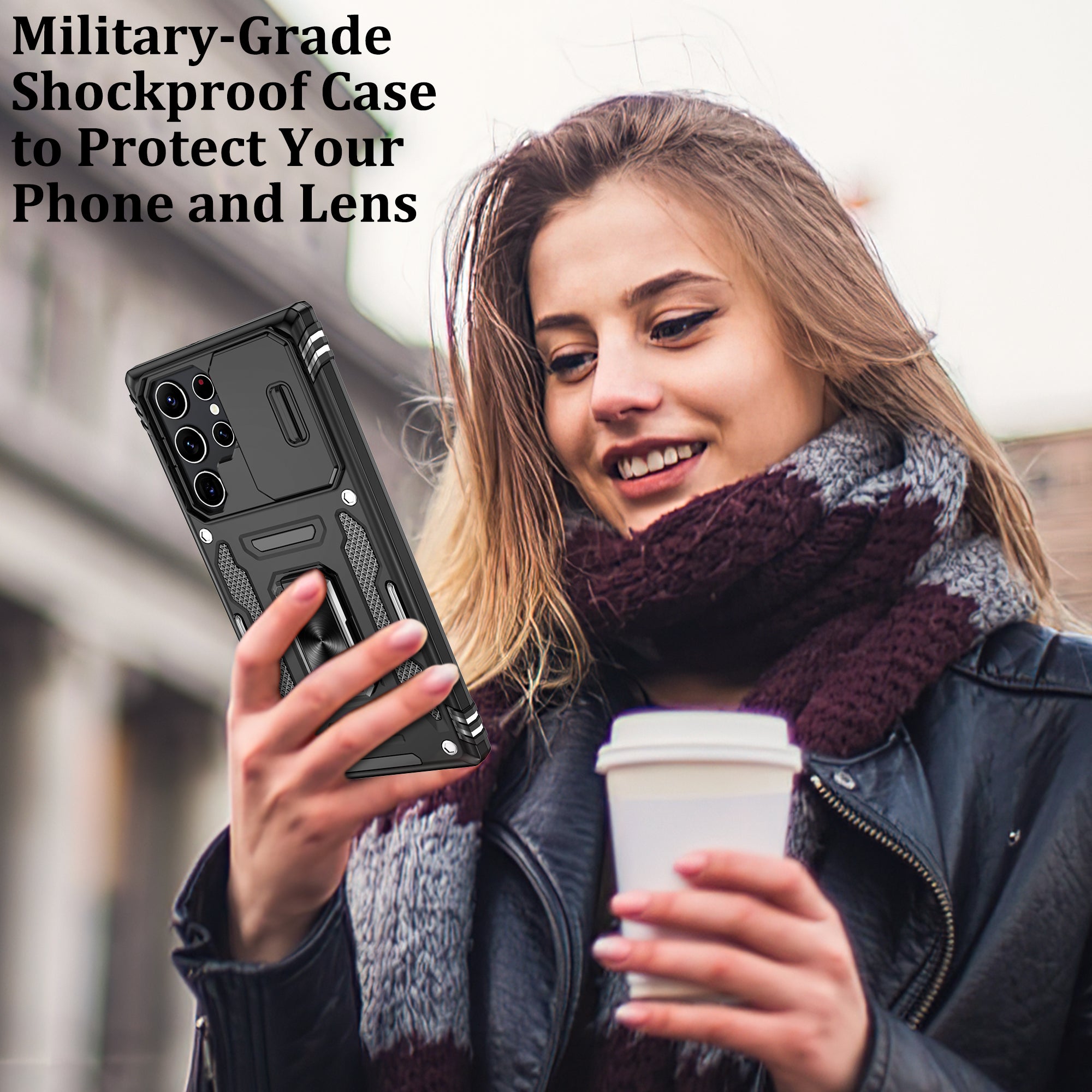 Jshru for Samsung Galaxy S22 Ultra Case with Screen Protector,Camera Protective Cover,Ring Stand,Phone Case for Men and Women,Shockproof Bumper Phone Cover