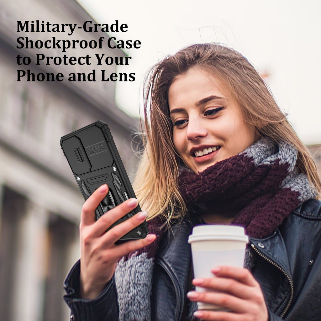 Jshru for Samsung Galaxy A17 Case with Screen Protector,Camera Protective Cover,Ring Stand,Phone Case for Men and Women,Shockproof Bumper Phone Cover