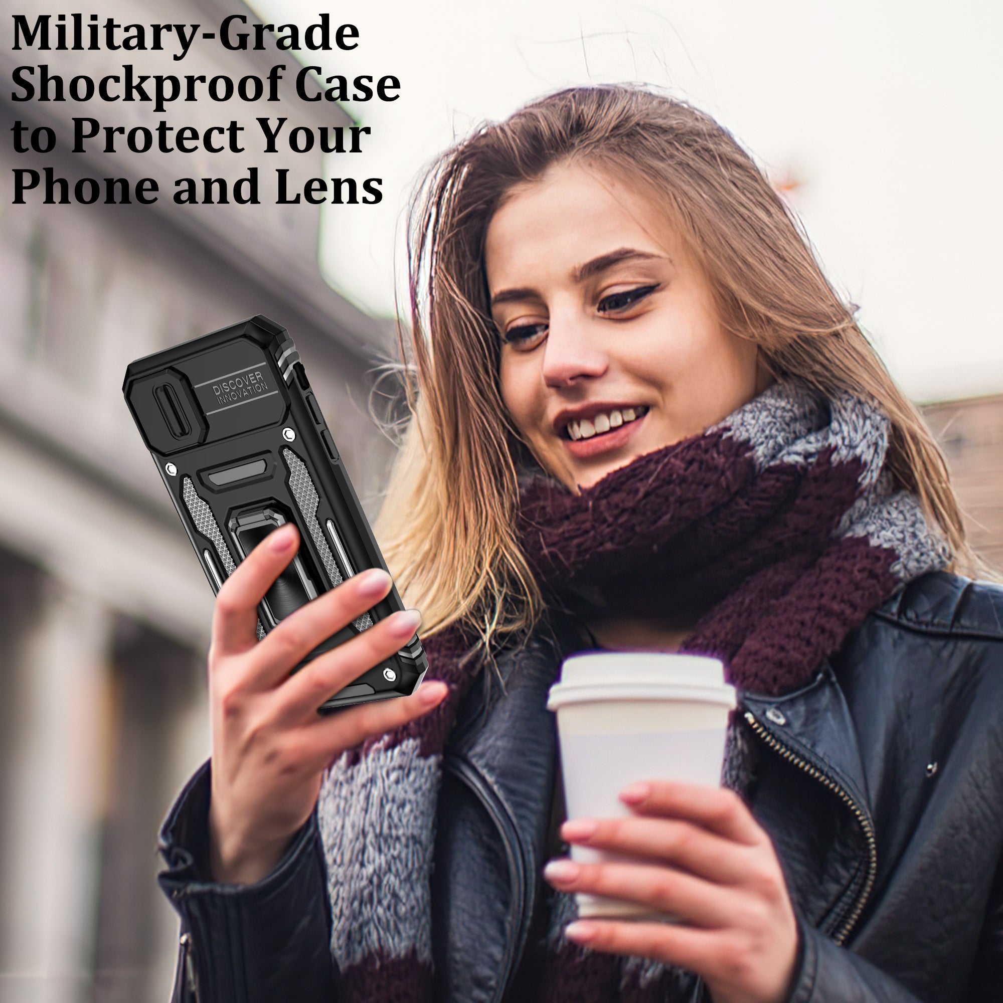 Jshru for iPhone X/XS Case with Screen Protector,Camera Protective Cover,Ring Stand,Phone Case for Men and Women,Shockproof Bumper Phone Cover