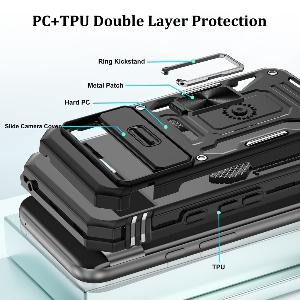 Jshru for Google Pixel 8A Case with Screen Protector,Camera Protective Cover,Ring Stand,Phone Case for Men and Women,Shockproof Bumper Phone Cover