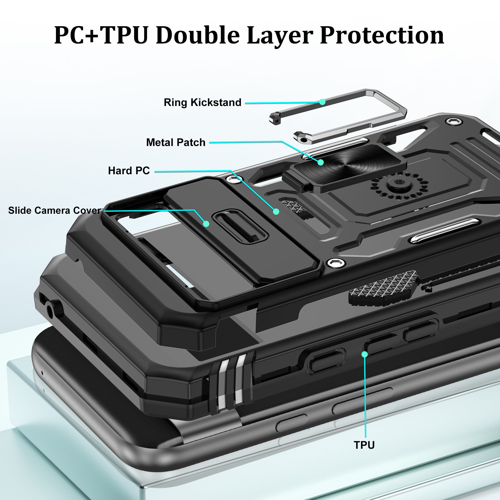 Jshru for Google Pixel 8A Case with Screen Protector,Camera Protective Cover,Ring Stand,Phone Case for Men and Women,Shockproof Bumper Phone Cover