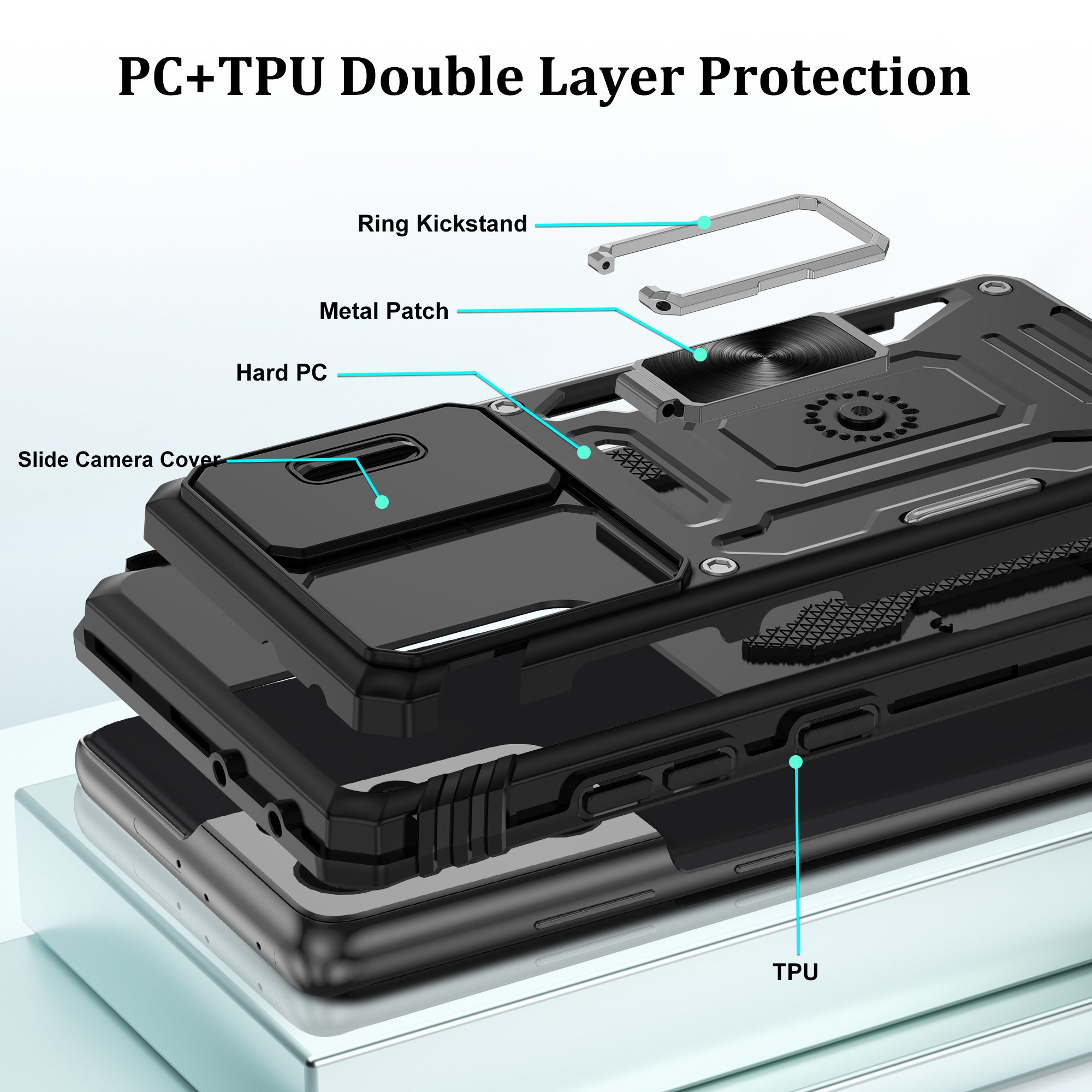 Jshru for Samsung Galaxy S21 Ultra Case with Screen Protector,Camera Protective Cover,Ring Stand,Phone Case for Men and Women,Shockproof Bumper Phone Cover