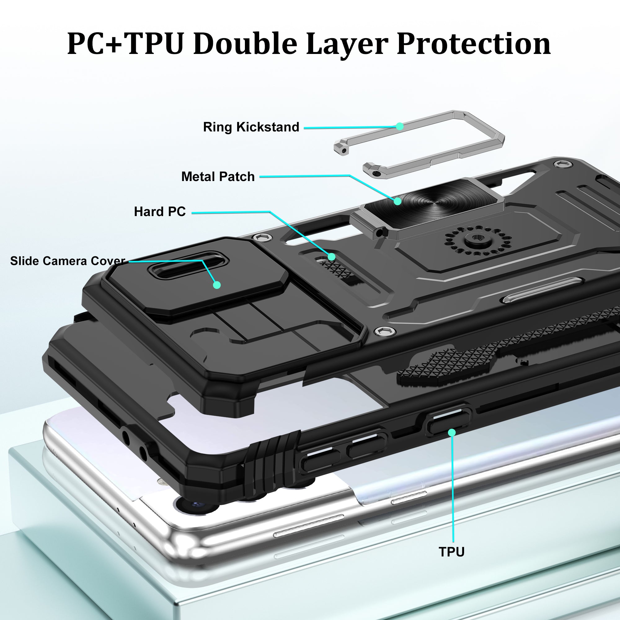 Jshru for Samsung Galaxy S21 Plus Case with Screen Protector,Camera Protective Cover,Ring Stand,Phone Case for Men and Women,Shockproof Bumper Phone Cover