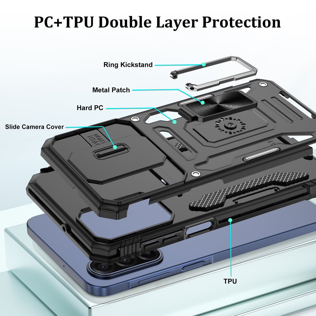 Jshru for Samsung Galaxy A17 Case with Screen Protector,Camera Protective Cover,Ring Stand,Phone Case for Men and Women,Shockproof Bumper Phone Cover