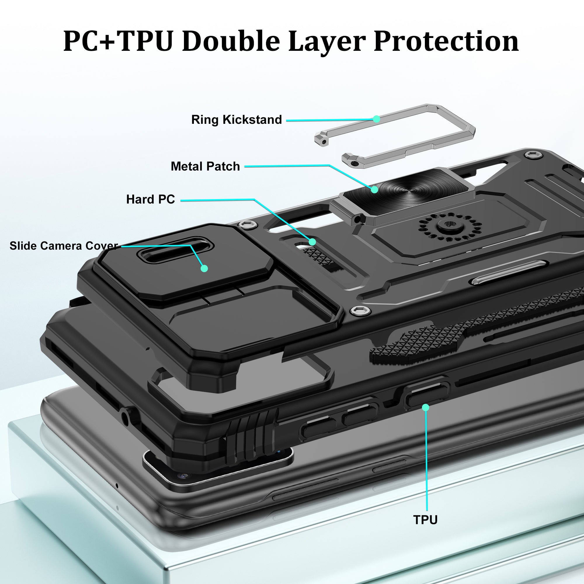 Jshru for Samsung Galaxy S20 Plus Case with Screen Protector,Camera Protective Cover,Ring Stand,Phone Case for Men and Women,Shockproof Bumper Phone Cover