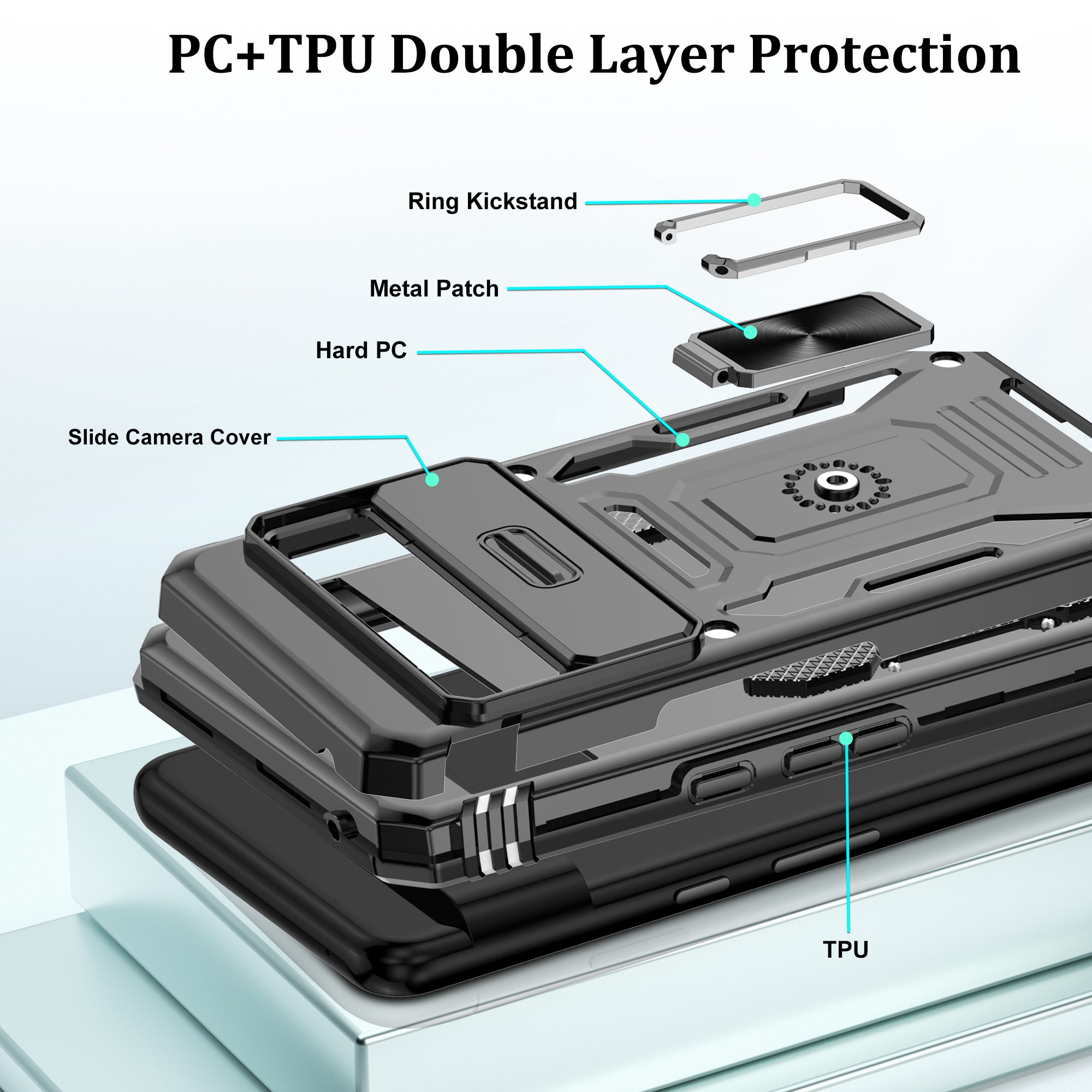 Jshru for Google Pixel 8 Pro Case with Screen Protector,Camera Protective Cover,Ring Stand,Phone Case for Men and Women,Shockproof Bumper Phone Cover