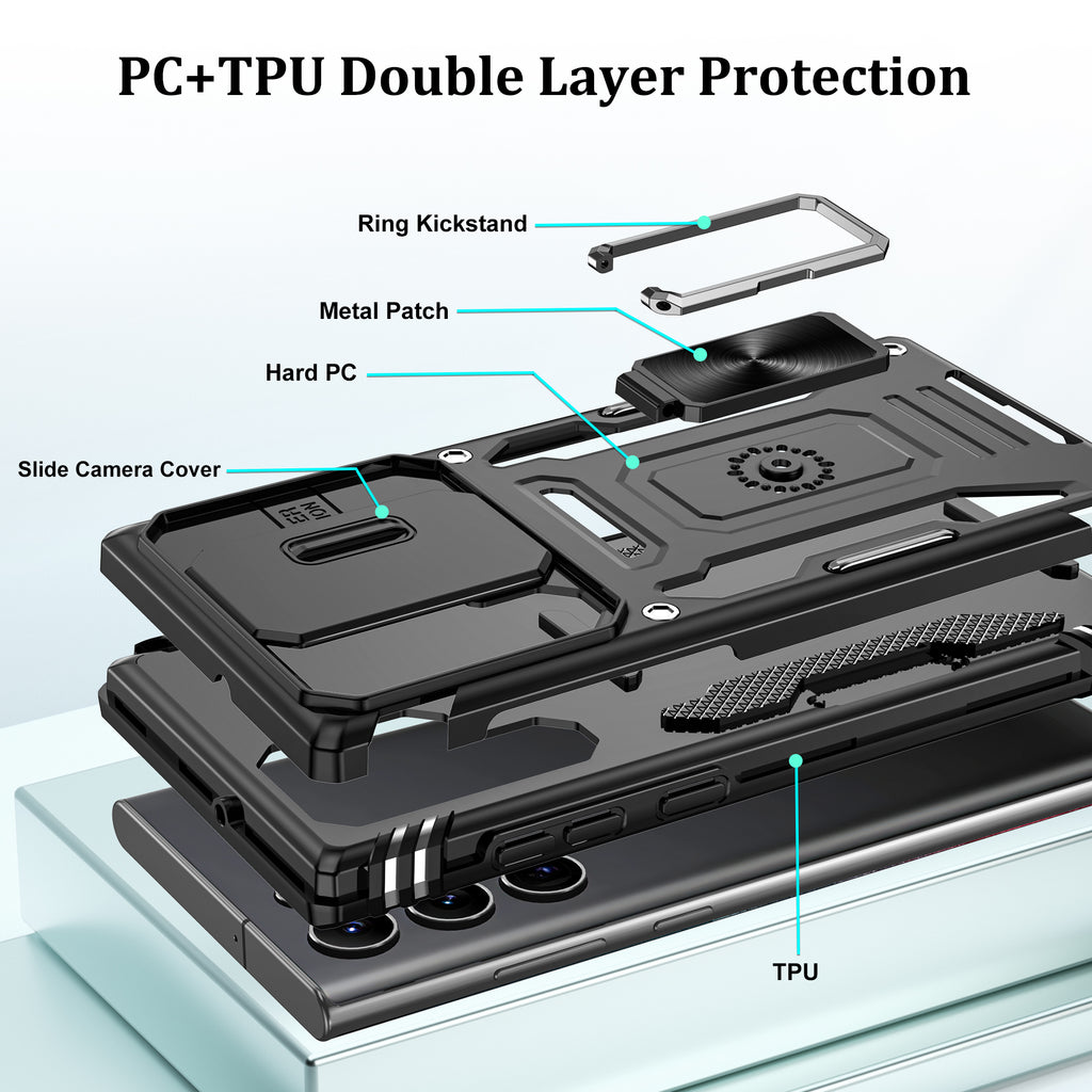 Jshru for Samsung Galaxy S22 Ultra Case with Screen Protector,Camera Protective Cover,Ring Stand,Phone Case for Men and Women,Shockproof Bumper Phone Cover