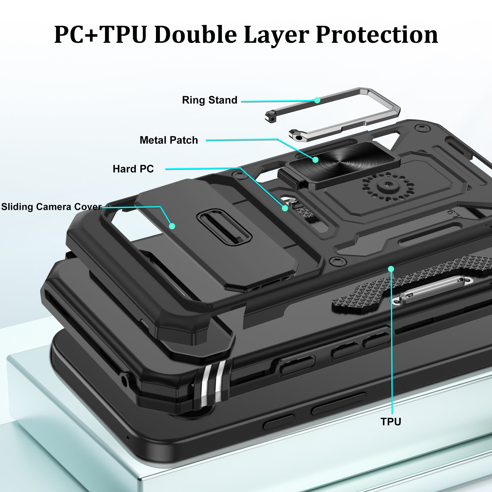 Jshru for Google Pixel 9A Case with Screen Protector,Camera Protective Cover,Ring Stand,Phone Case for Men and Women,Shockproof Bumper Phone Cover