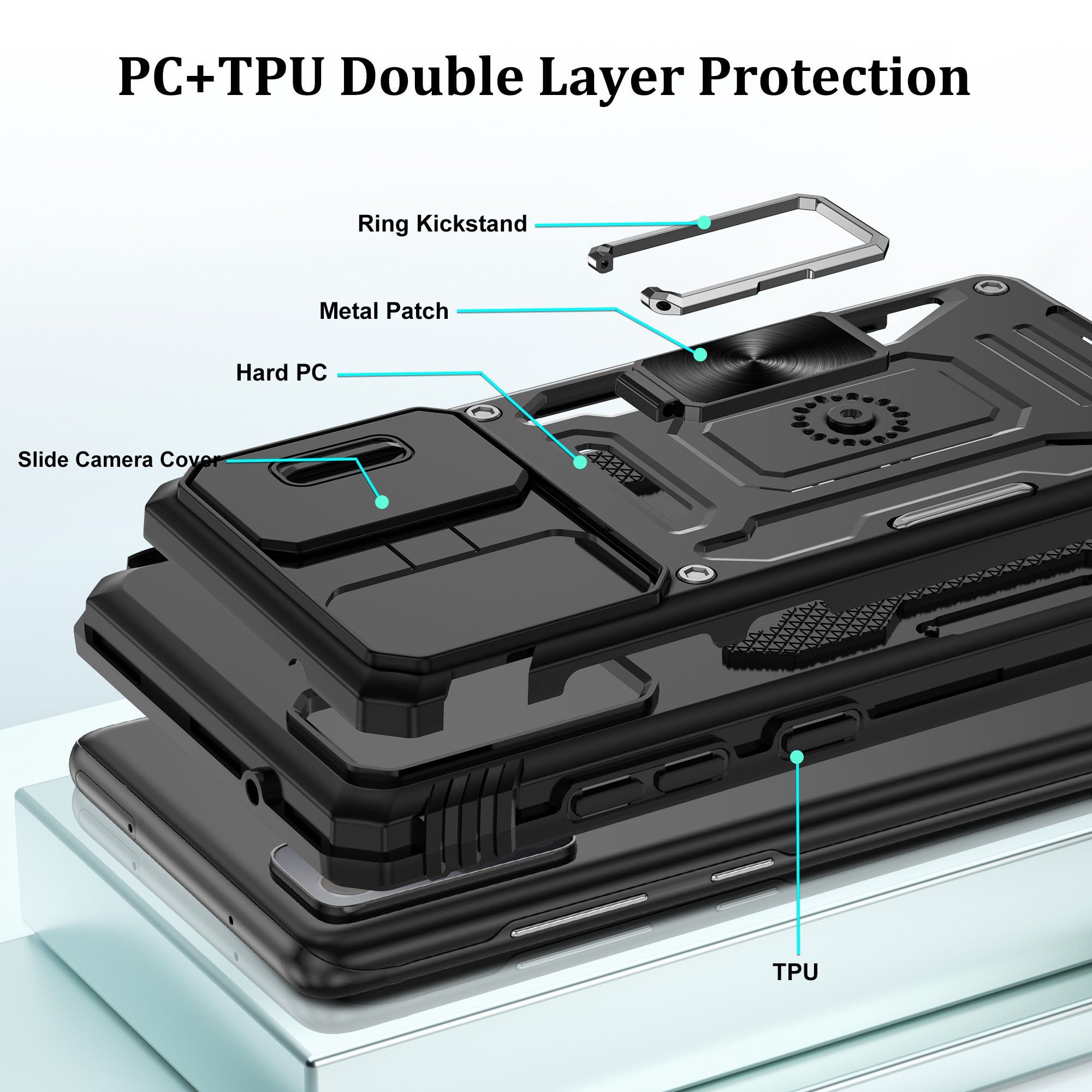 Jshru for Samsung Galaxy S20 FE Case with Screen Protector,Camera Protective Cover,Ring Stand,Phone Case for Men and Women,Shockproof Bumper Phone Cover