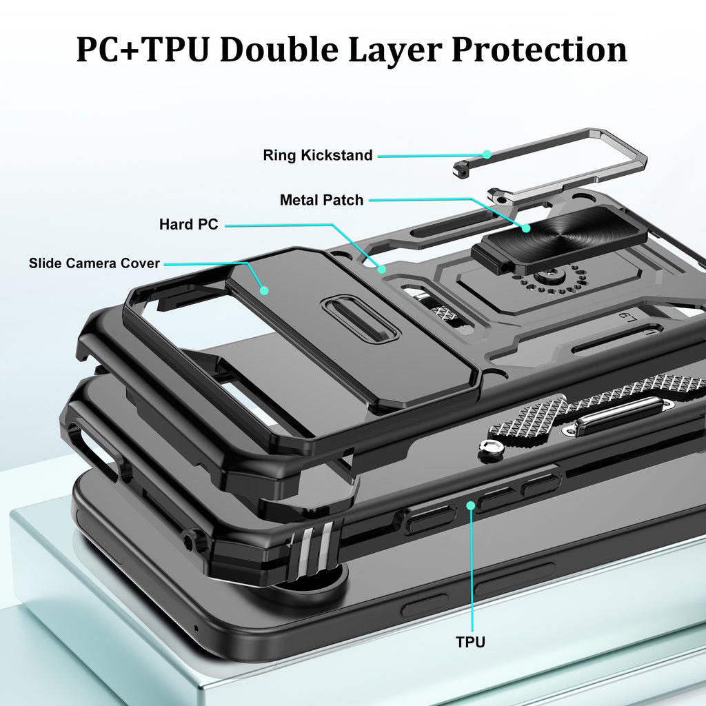 Jshru for Google Pixel 9 Pro XL Case with Screen Protector,Camera Protective Cover,Ring Stand,Phone Case for Men and Women,Shockproof Bumper Phone Cover