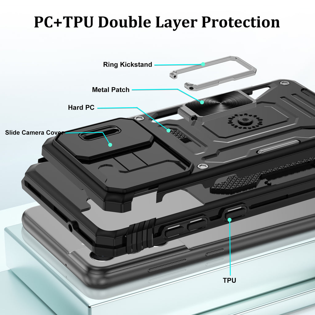 Jshru for Samsung Galaxy S21 FE Case with Screen Protector,Camera Protective Cover,Ring Stand,Phone Case for Men and Women,Shockproof Bumper Phone Cover