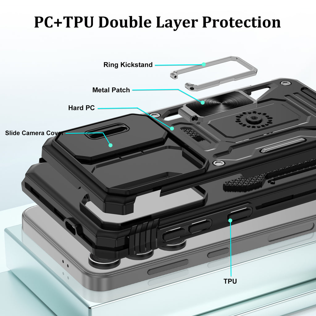 Jshru for Samsung S24/S25 Case with Screen Protector,Camera Protective Cover,Ring Stand,Phone Case for Men and Women,Shockproof Bumper Phone Cover
