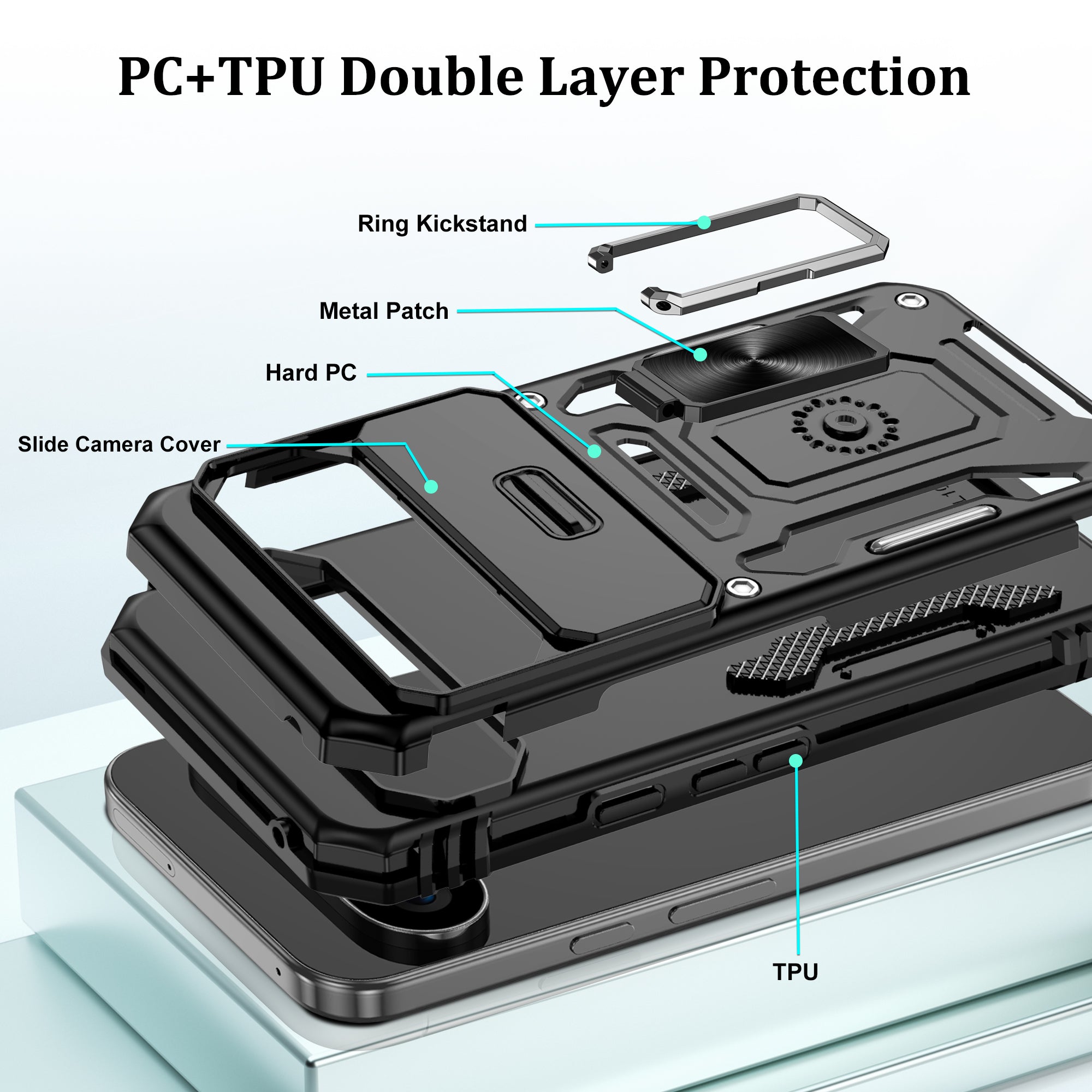 Jshru for Google Pixel 10 Pro XL Case with Screen Protector,Camera Protective Cover,Ring Stand,Phone Case for Men and Women,Shockproof Bumper Phone Cover