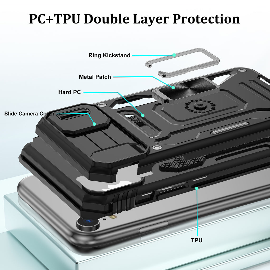 Jshru for iPhone XR Case with Screen Protector,Camera Protective Cover,Ring Stand,Phone Case for Men and Women,Shockproof Bumper Phone Cover