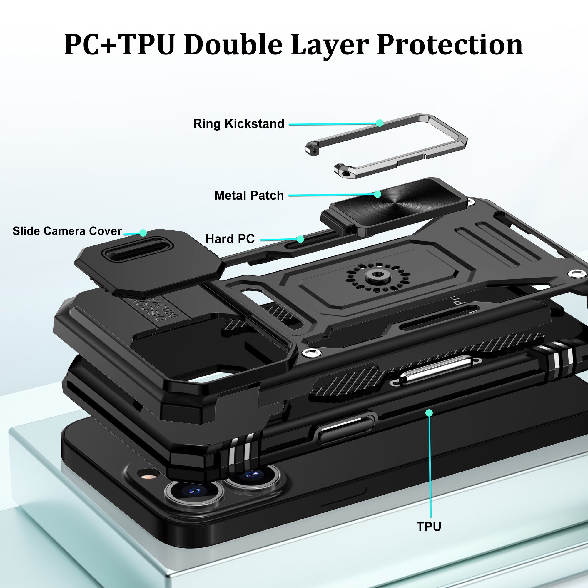 Jshru for iPhone 13 Pro Case with Screen Protector,Camera Protective Cover,Ring Stand,Phone Case for Men and Women,Shockproof Bumper Phone Cover