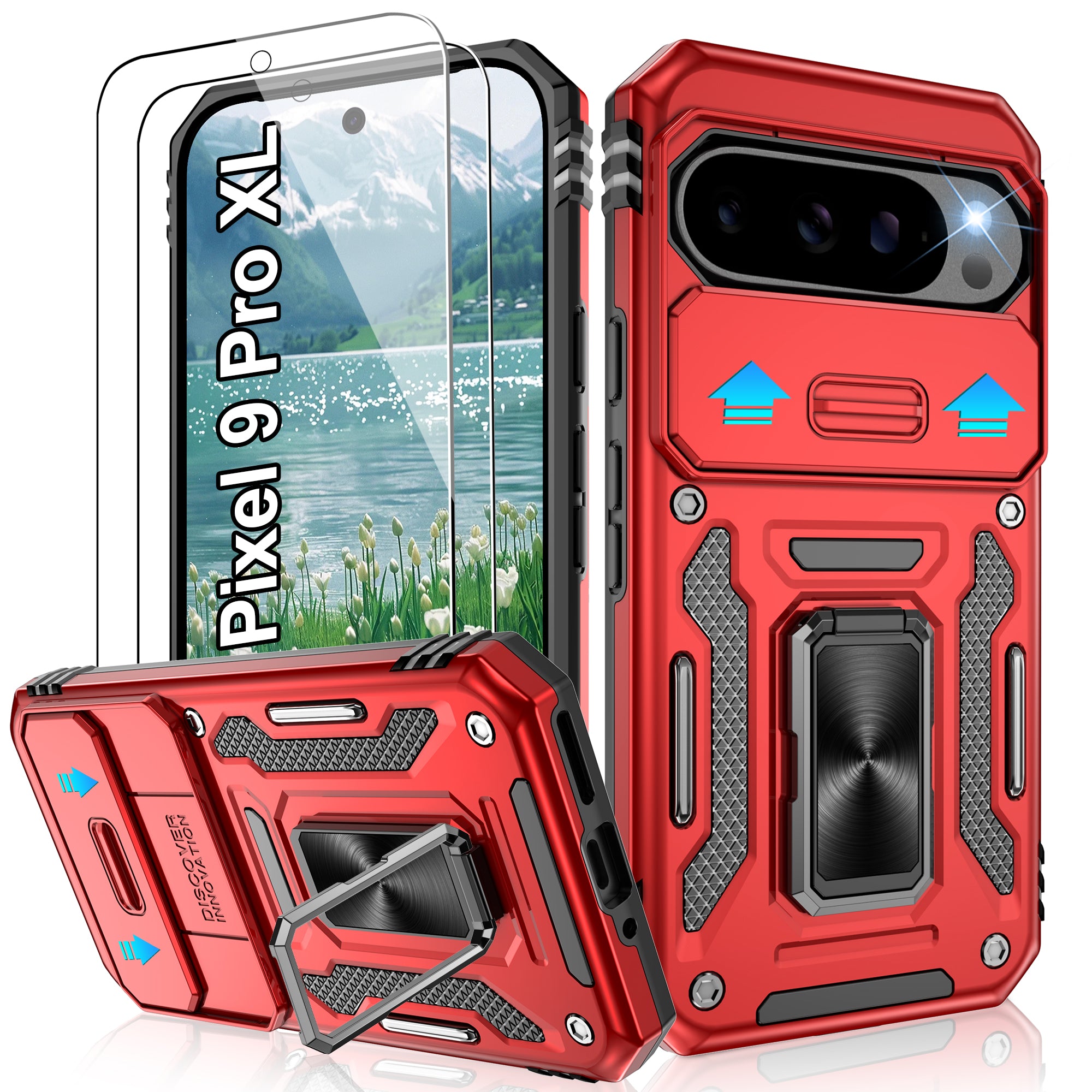 Jshru for Google Pixel 9 Pro XL Case with Screen Protector,Camera Protective Cover,Ring Stand,Phone Case for Men and Women,Shockproof Bumper Phone Cover