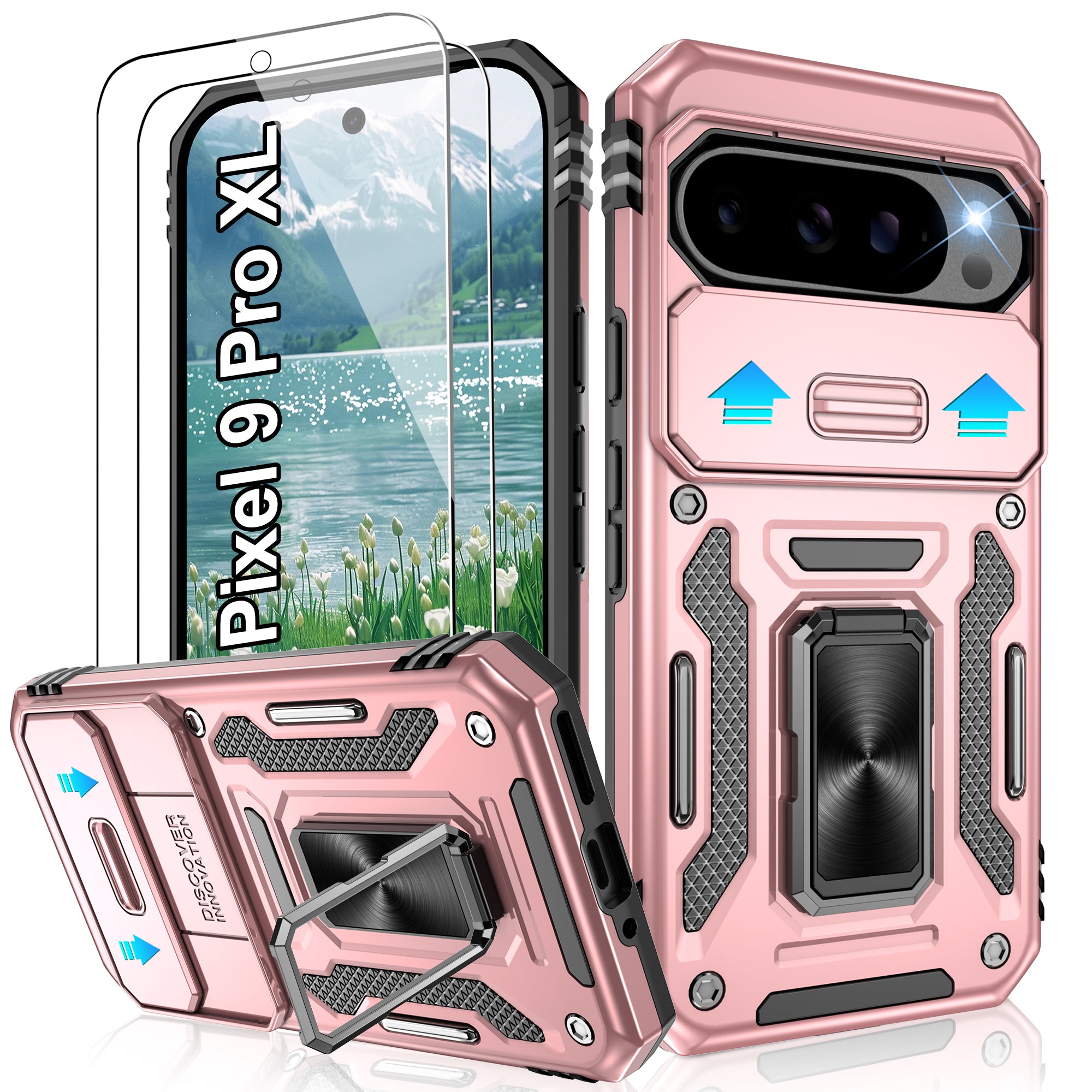 Jshru for Google Pixel 9 Pro XL Case with Screen Protector,Camera Protective Cover,Ring Stand,Phone Case for Men and Women,Shockproof Bumper Phone Cover