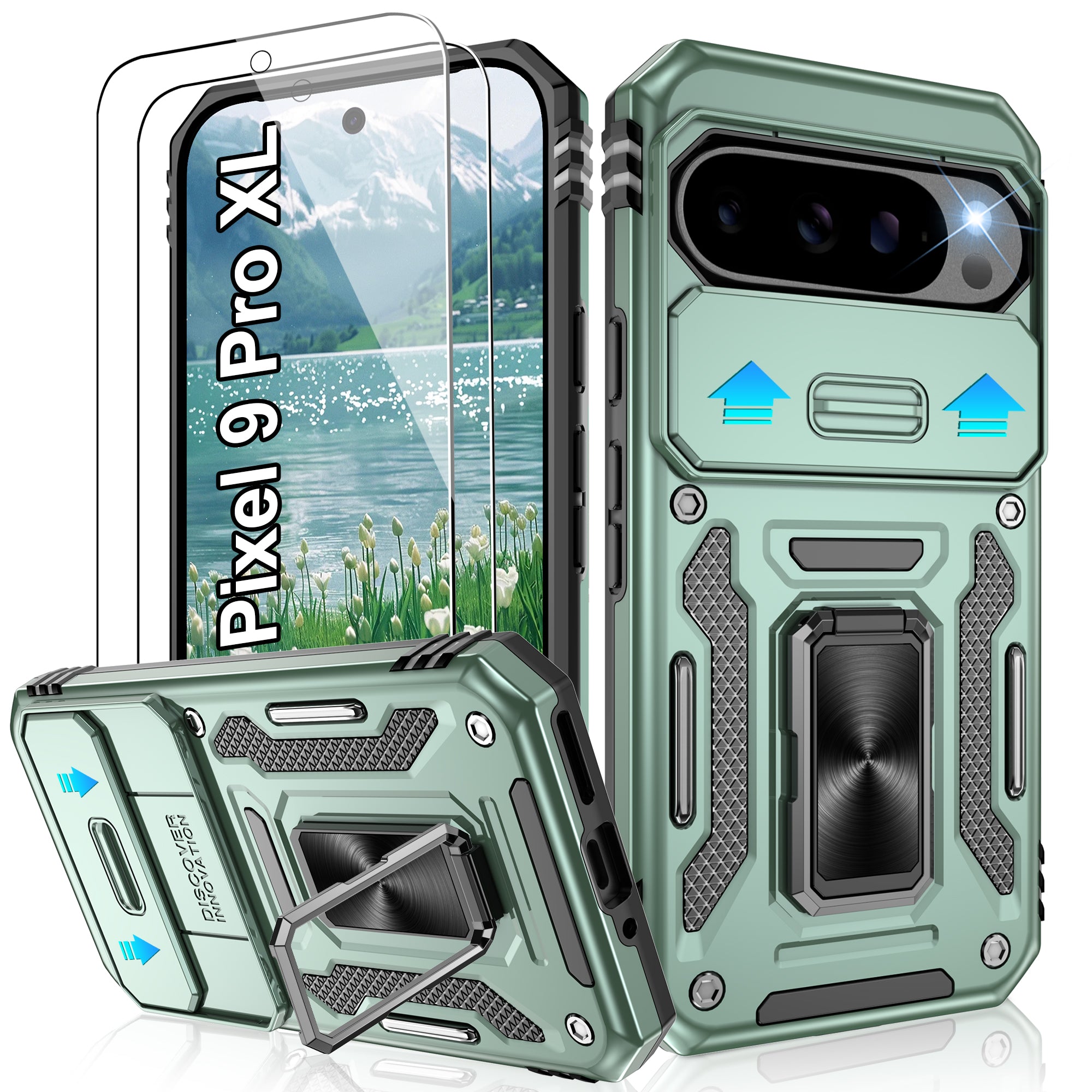 Jshru for Google Pixel 9 Pro XL Case with Screen Protector,Camera Protective Cover,Ring Stand,Phone Case for Men and Women,Shockproof Bumper Phone Cover