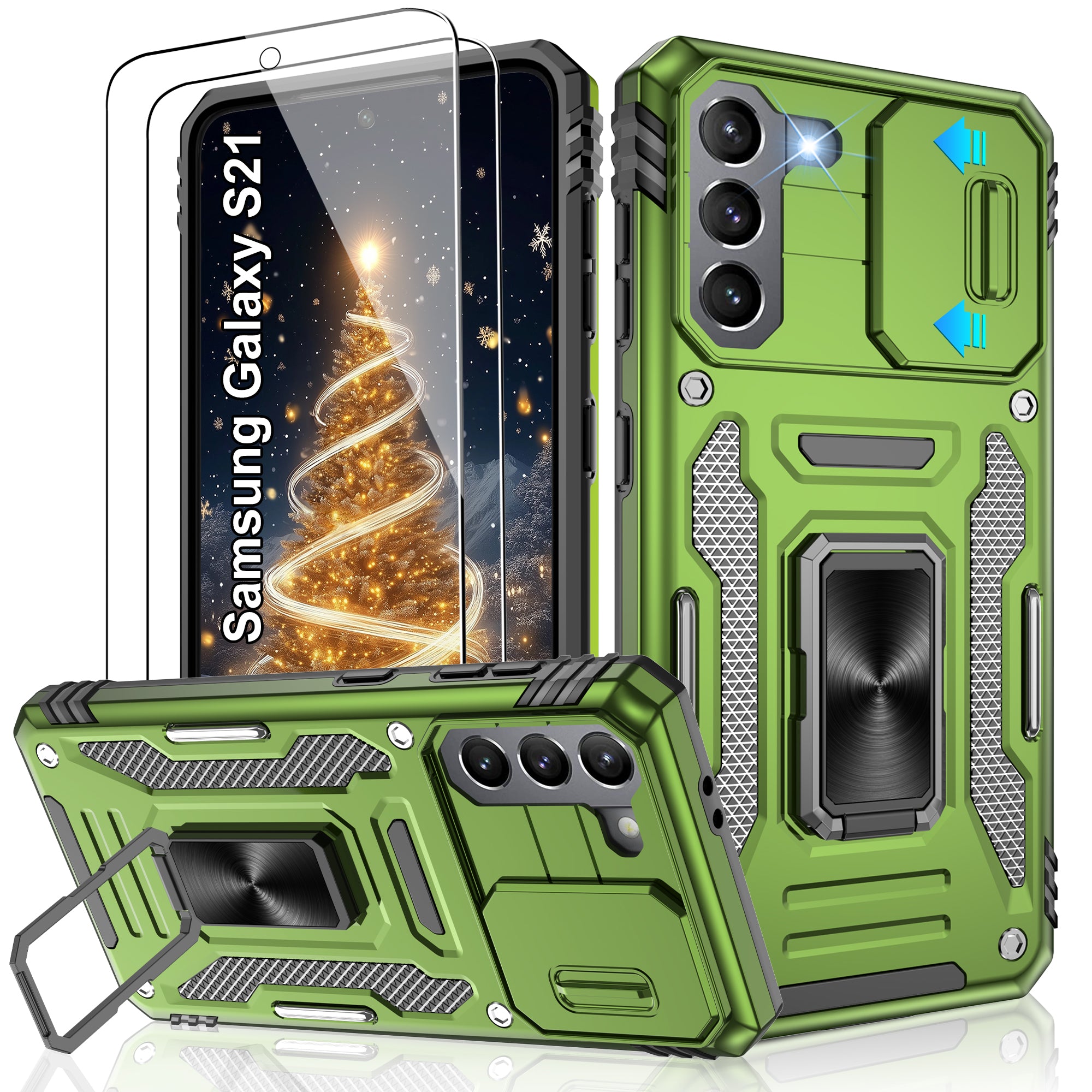 Jshru for Samsung Galaxy S21 Case with Screen Protector,Camera Protective Cover,Ring Stand,Phone Case for Men and Women,Shockproof Bumper Phone Cover
