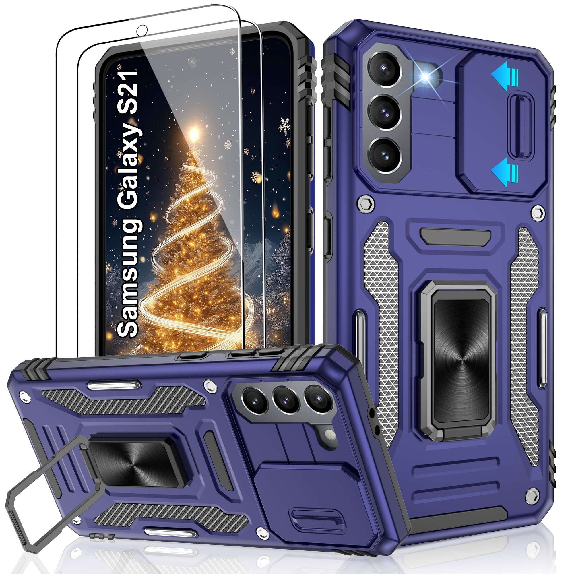 Jshru for Samsung Galaxy S21 Case with Screen Protector,Camera Protective Cover,Ring Stand,Phone Case for Men and Women,Shockproof Bumper Phone Cover