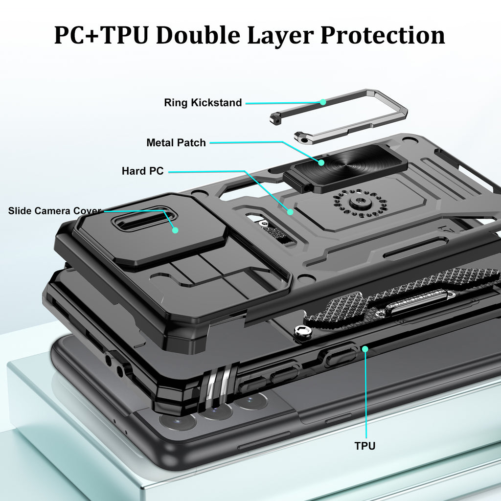 Jshru for Samsung Galaxy S21 Case with Screen Protector,Camera Protective Cover,Ring Stand,Phone Case for Men and Women,Shockproof Bumper Phone Cover