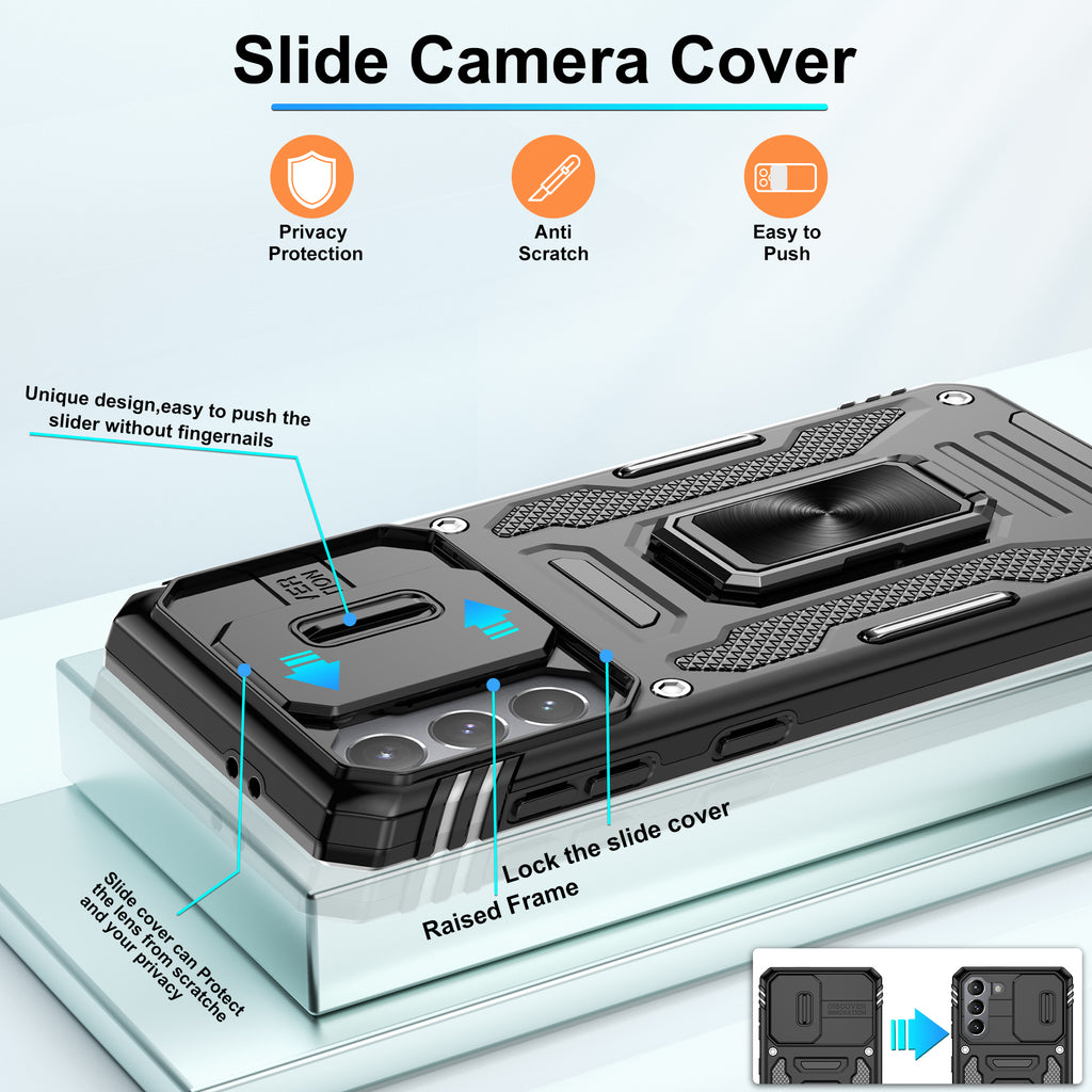 Jshru for Samsung Galaxy S21 Case with Screen Protector,Camera Protective Cover,Ring Stand,Phone Case for Men and Women,Shockproof Bumper Phone Cover