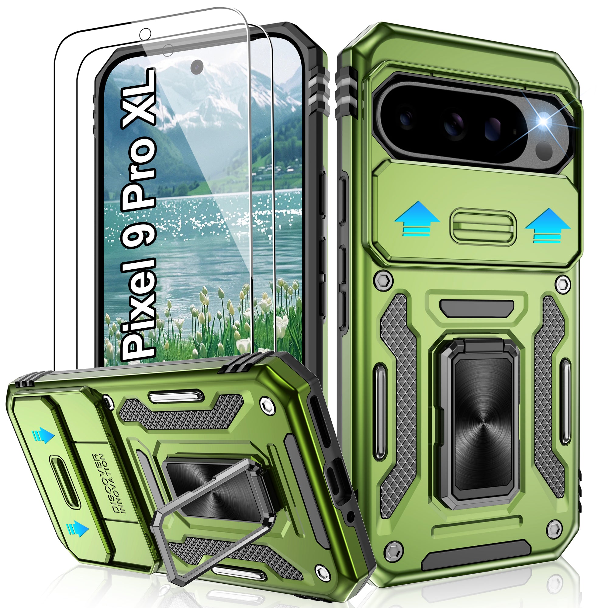 Jshru for Google Pixel 9 Pro XL Case with Screen Protector,Camera Protective Cover,Ring Stand,Phone Case for Men and Women,Shockproof Bumper Phone Cover